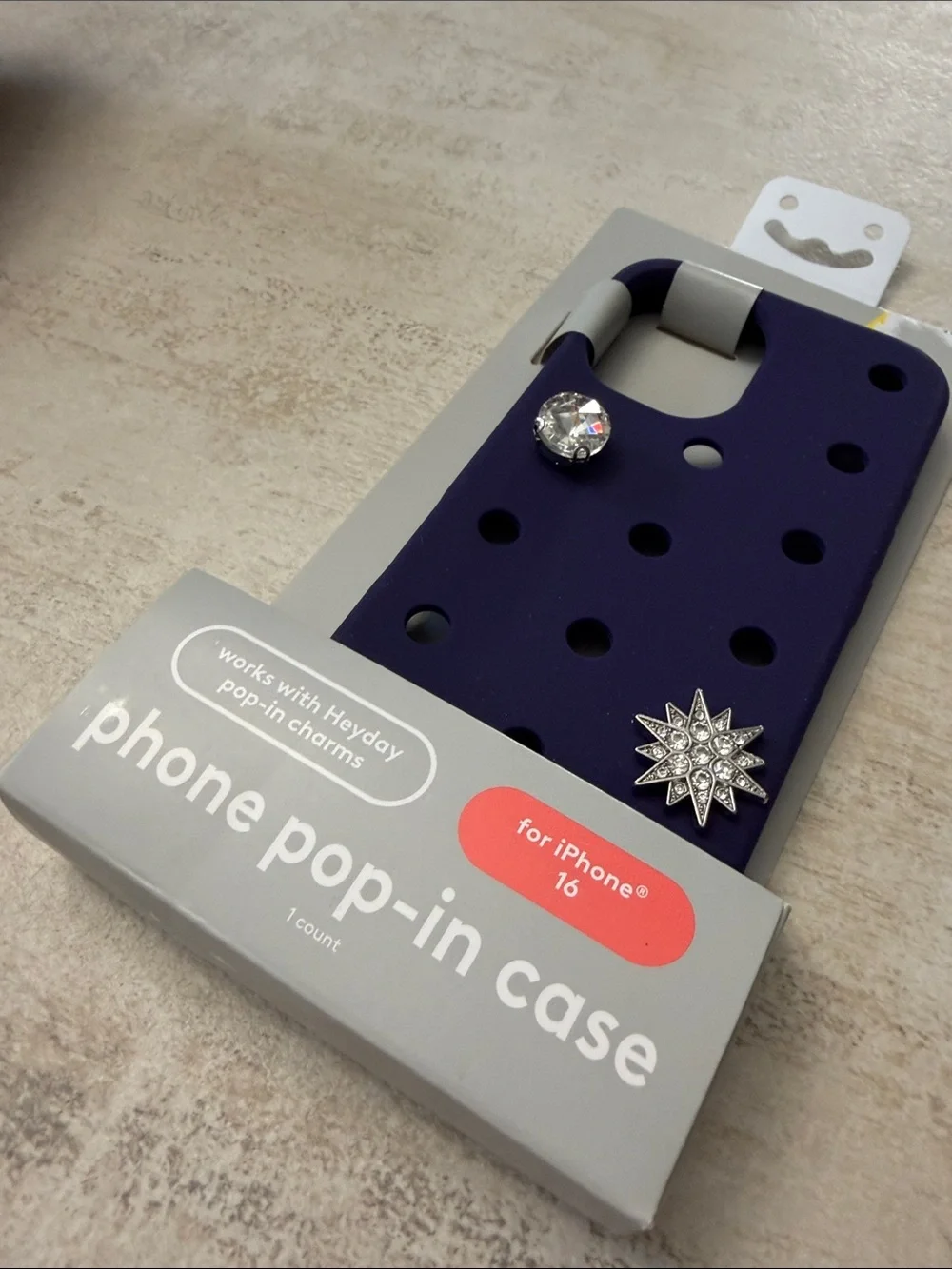 heyday purple iPhone 16 Phone Pop-In Case with Crystal Charms